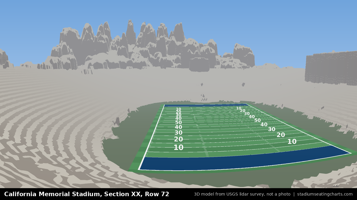 View from California Memorial Stadium Section XX, Row 72, looking toward the field