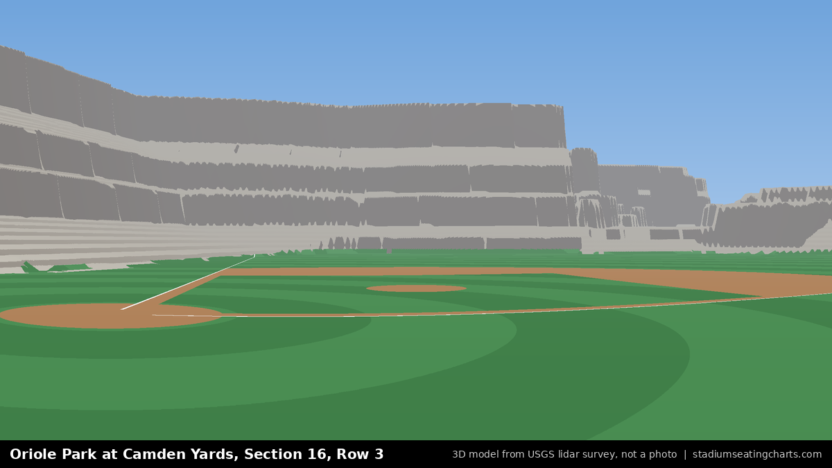 View from Oriole Park at Camden Yards Section 16, Row 3, looking toward the pitcher's mound