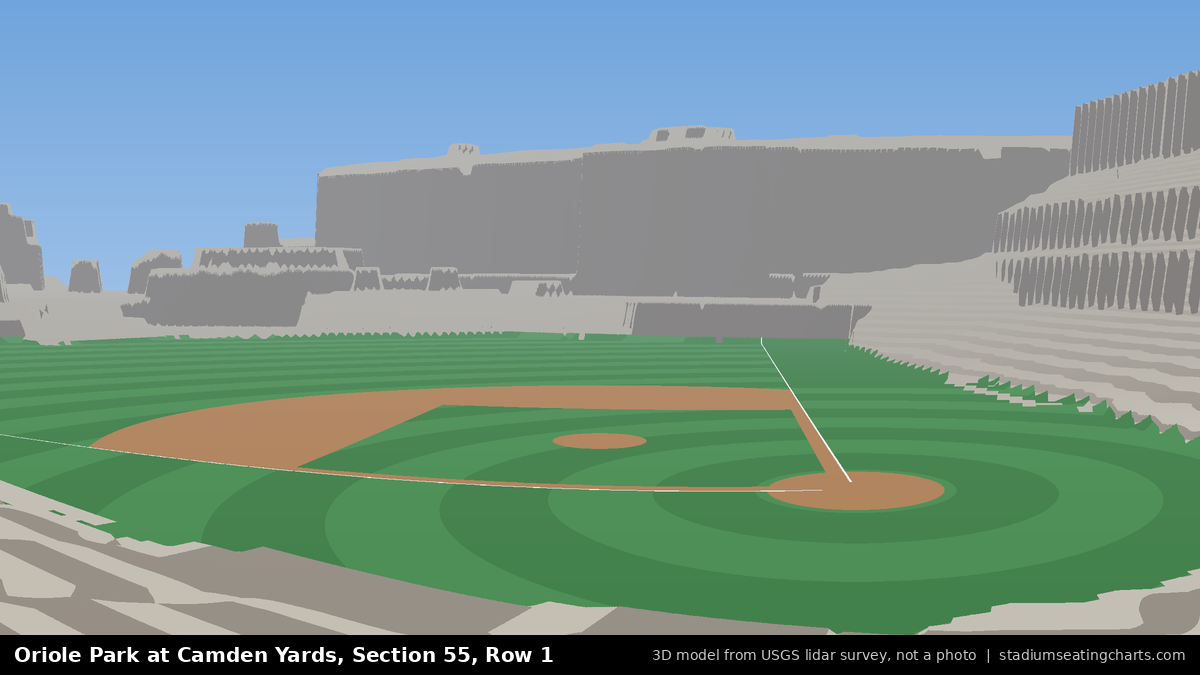 View from Oriole Park at Camden Yards Section 55, Row 1, looking toward the pitcher's mound