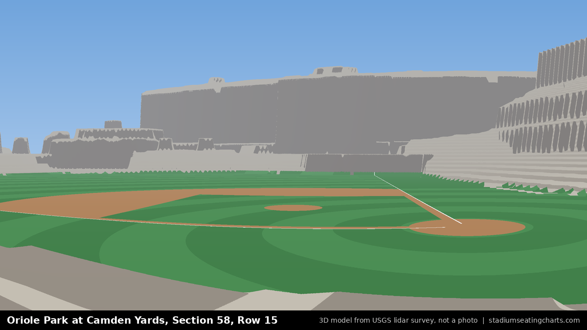 View from Oriole Park at Camden Yards Section 58, Row 15, looking toward the pitcher's mound