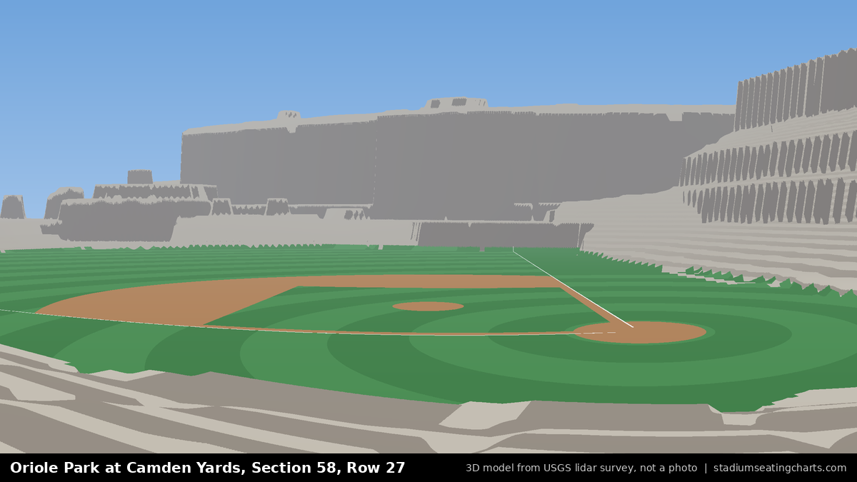 View from Oriole Park at Camden Yards Section 58, Row 27, looking toward the pitcher's mound