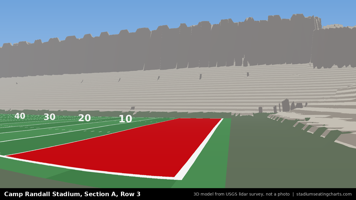 View from Camp Randall Stadium Section A, Row 3, looking toward the field