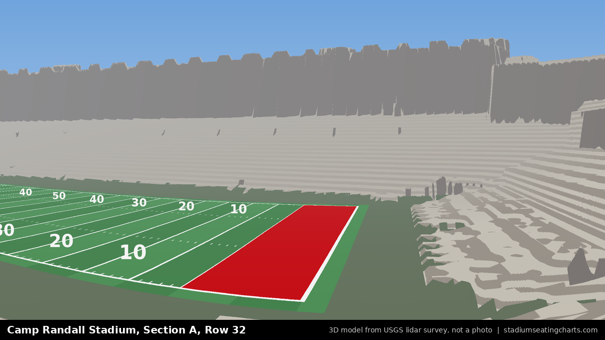View from Camp Randall Stadium Section A, Row 32, looking toward the field
