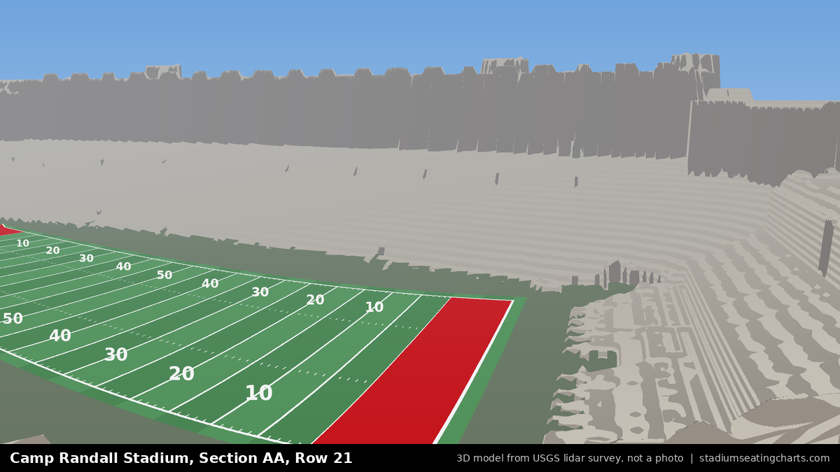 View from Camp Randall Stadium Section AA, Row 21, looking toward the field