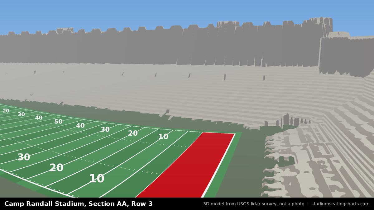 View from Camp Randall Stadium Section AA, Row 3, looking toward the field