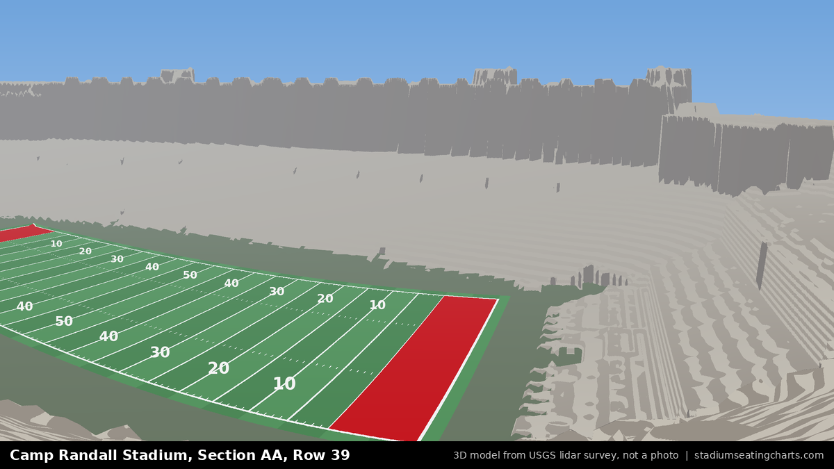 View from Camp Randall Stadium Section AA, Row 39, looking toward the field
