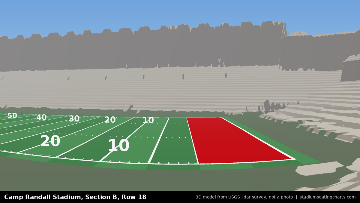View from Camp Randall Stadium Section B, Row 18, looking toward the field