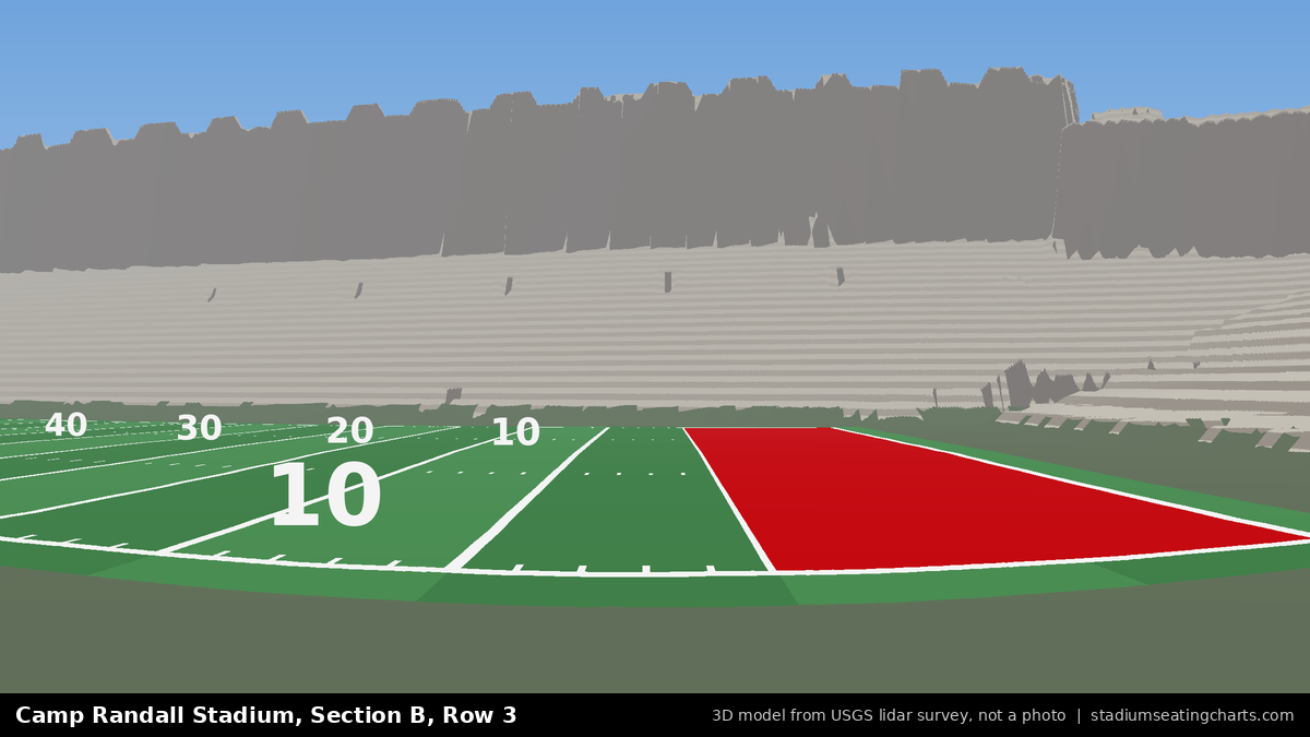 View from Camp Randall Stadium Section B, Row 3, looking toward the field