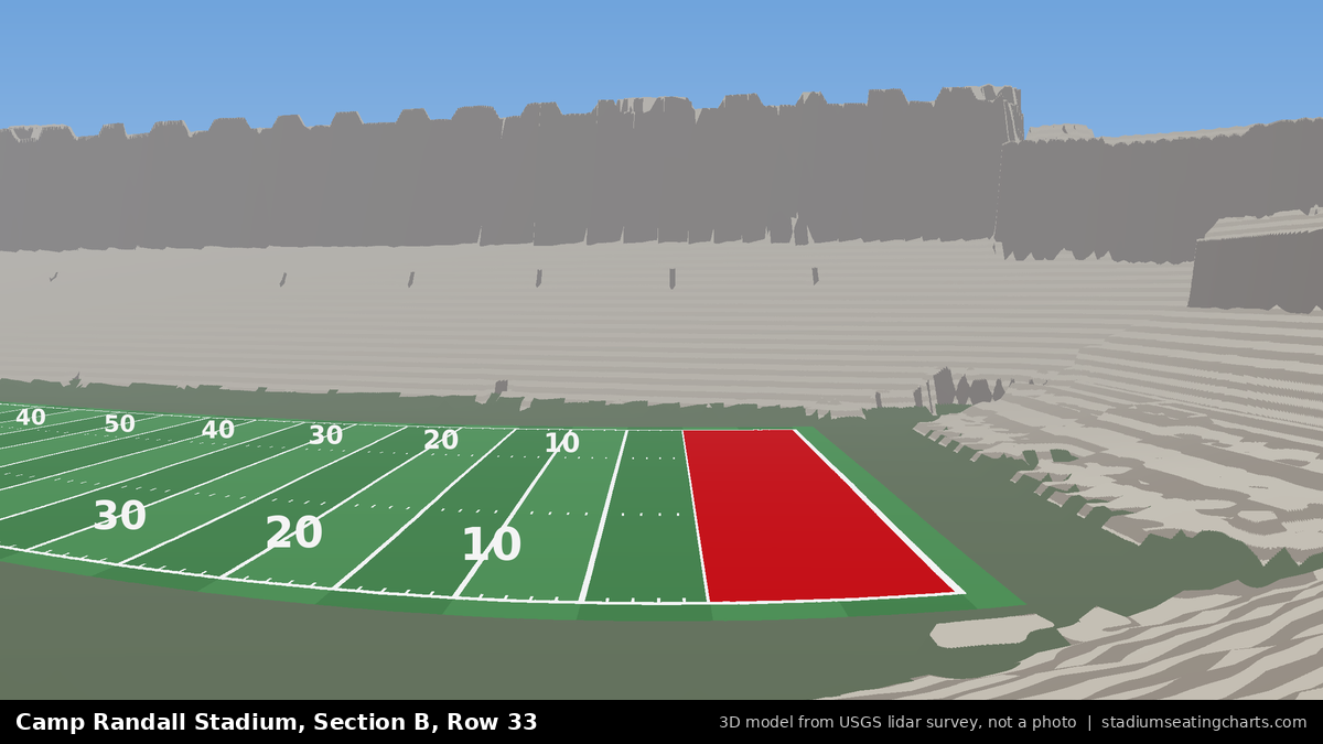 View from Camp Randall Stadium Section B, Row 33, looking toward the field