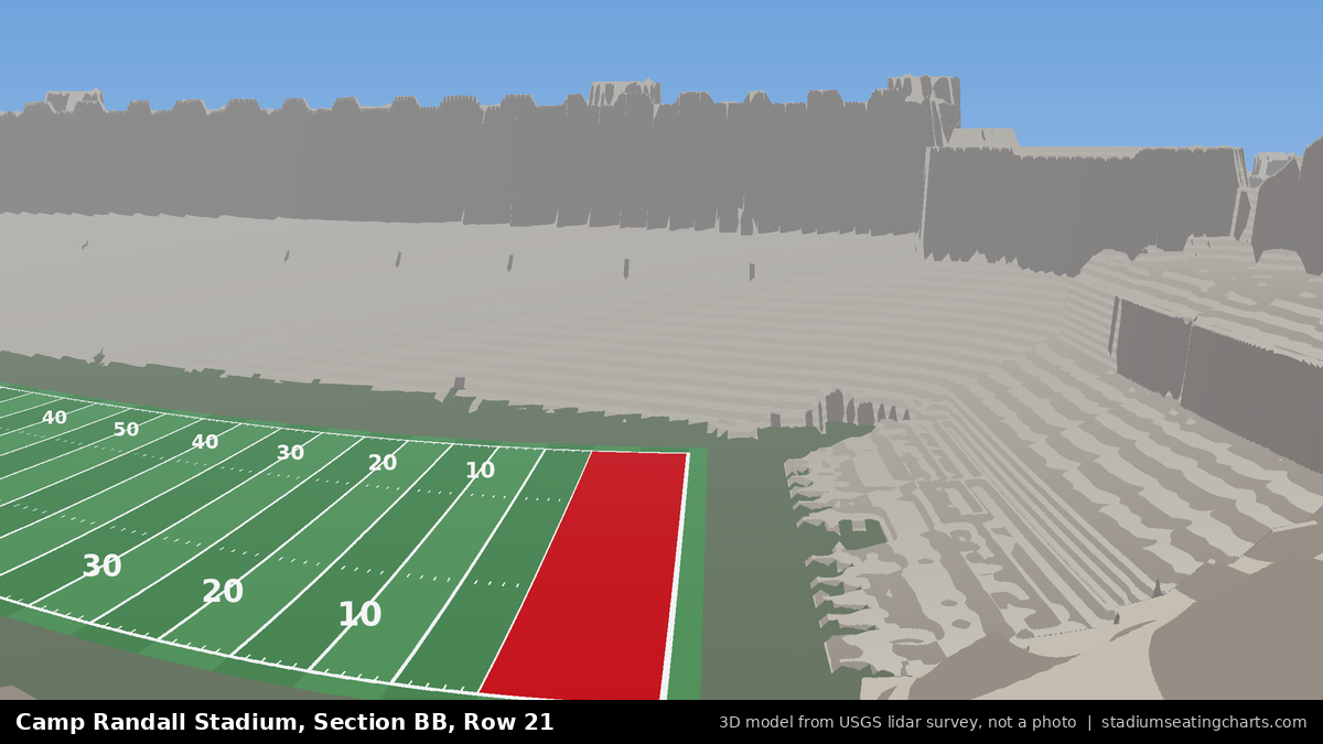 View from Camp Randall Stadium Section BB, Row 21, looking toward the field