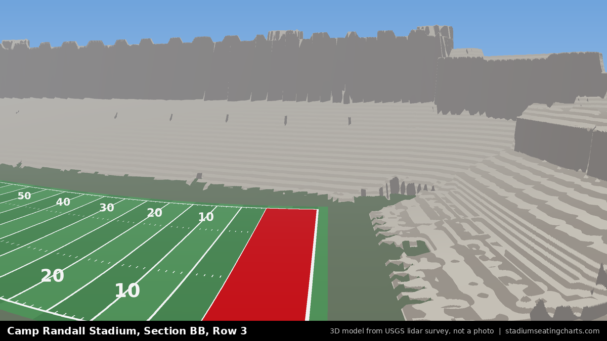 View from Camp Randall Stadium Section BB, Row 3, looking toward the field