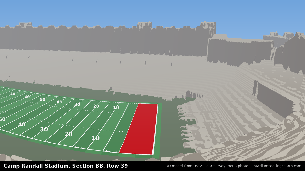 View from Camp Randall Stadium Section BB, Row 39, looking toward the field