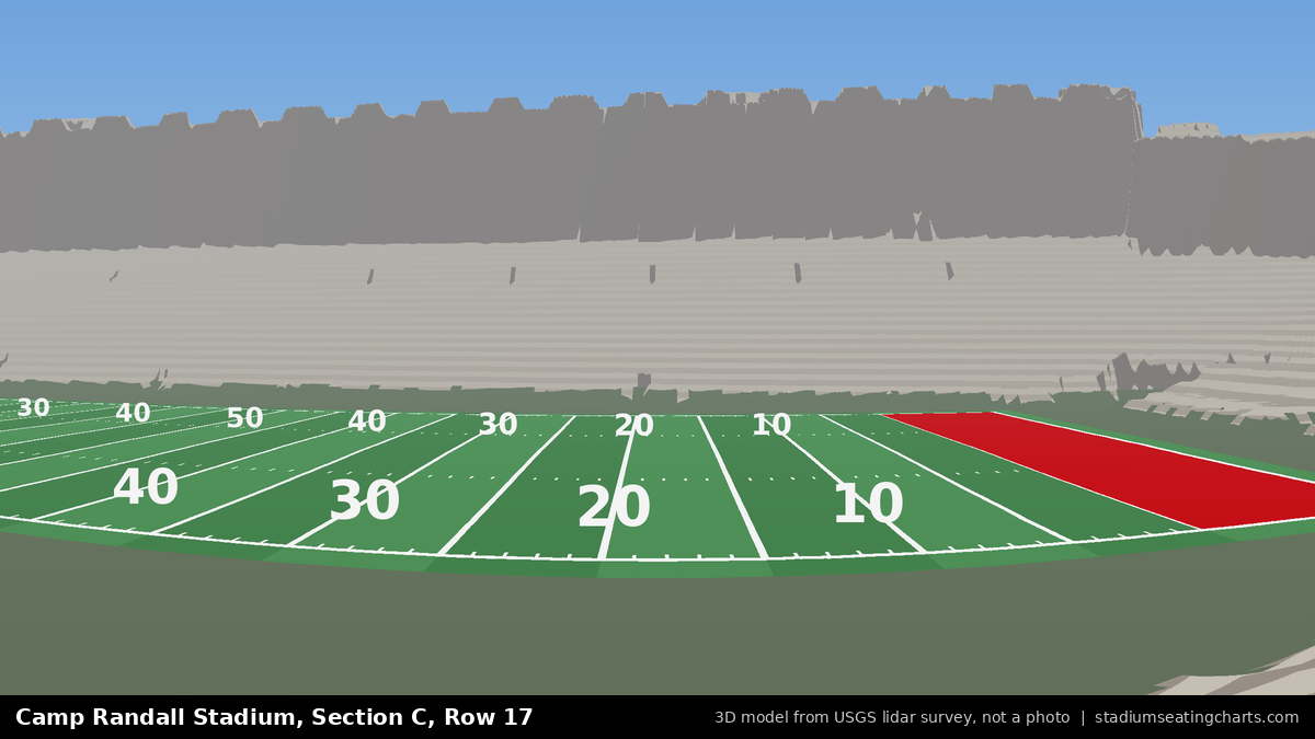 View from Camp Randall Stadium Section C, Row 17, looking toward the field