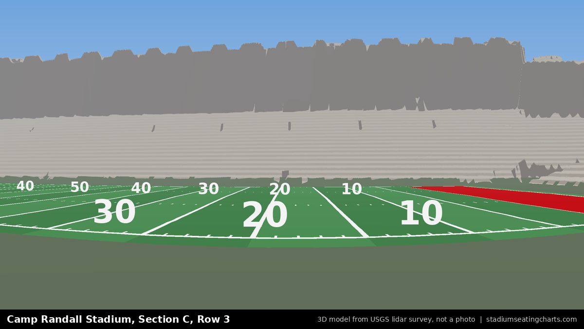 View from Camp Randall Stadium Section C, Row 3, looking toward the field