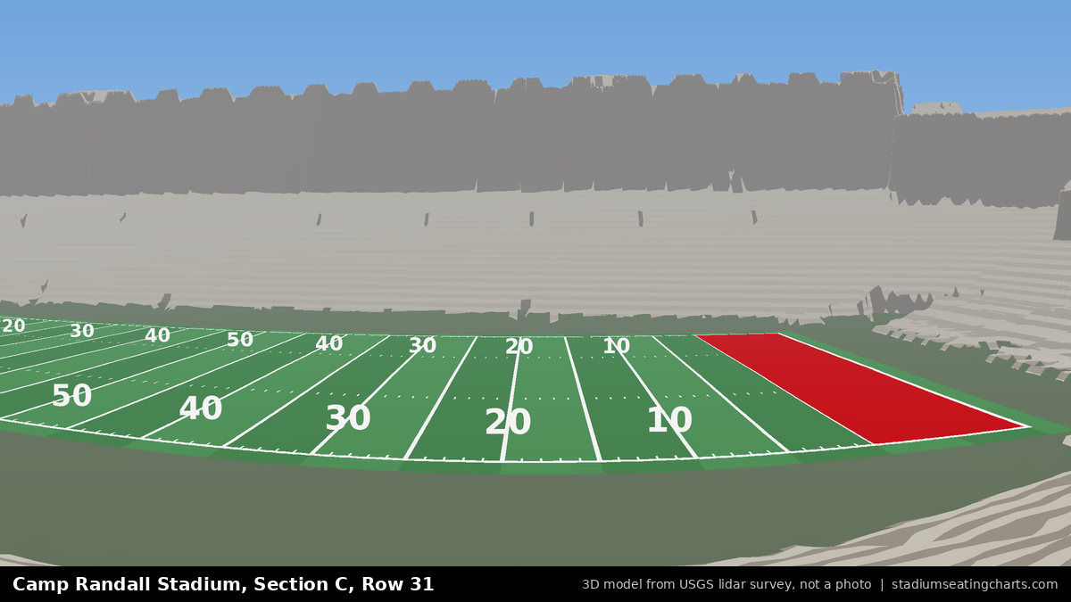 View from Camp Randall Stadium Section C, Row 31, looking toward the field
