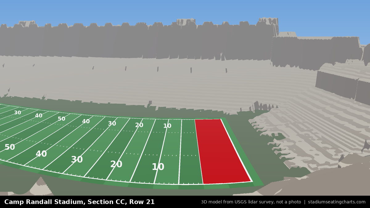 View from Camp Randall Stadium Section CC, Row 21, looking toward the field