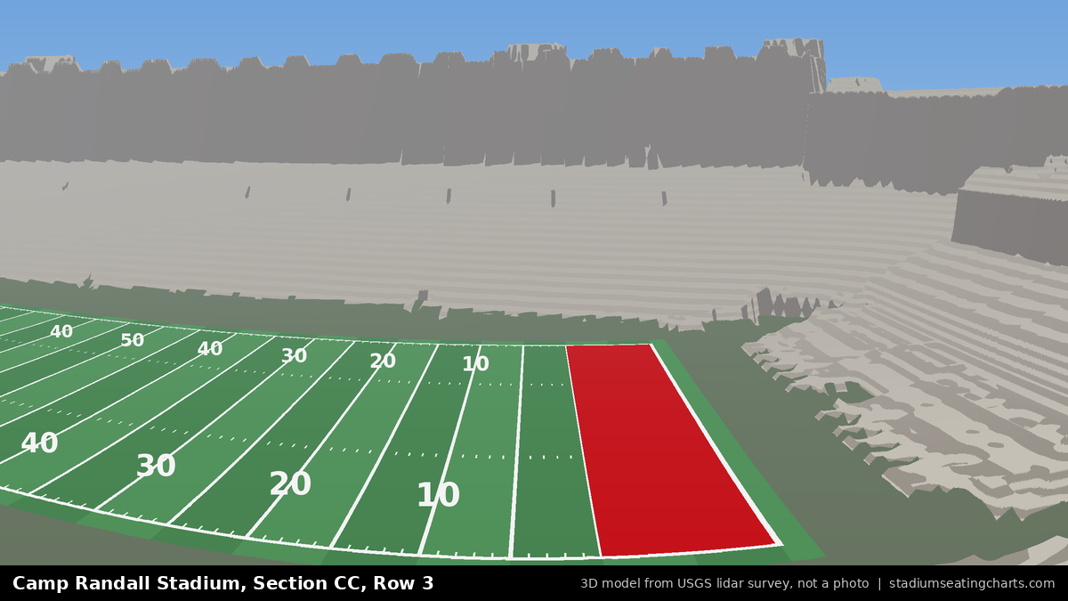 View from Camp Randall Stadium Section CC, Row 3, looking toward the field