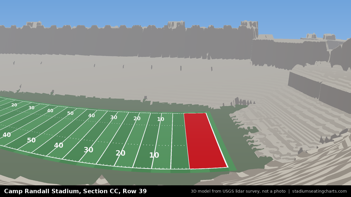 View from Camp Randall Stadium Section CC, Row 39, looking toward the field