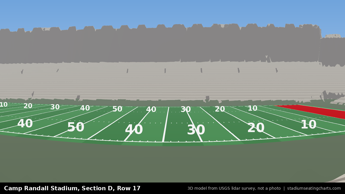 View from Camp Randall Stadium Section D, Row 17, looking toward the field
