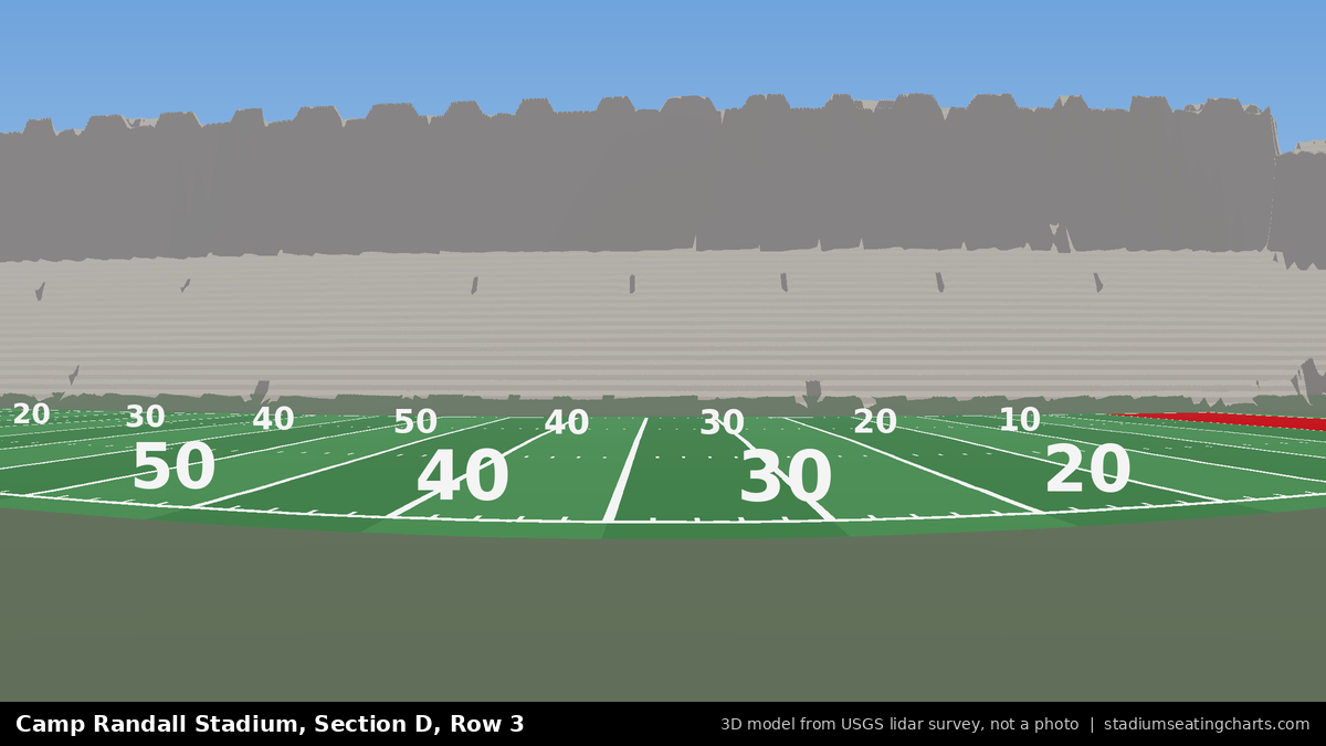 View from Camp Randall Stadium Section D, Row 3, looking toward the field