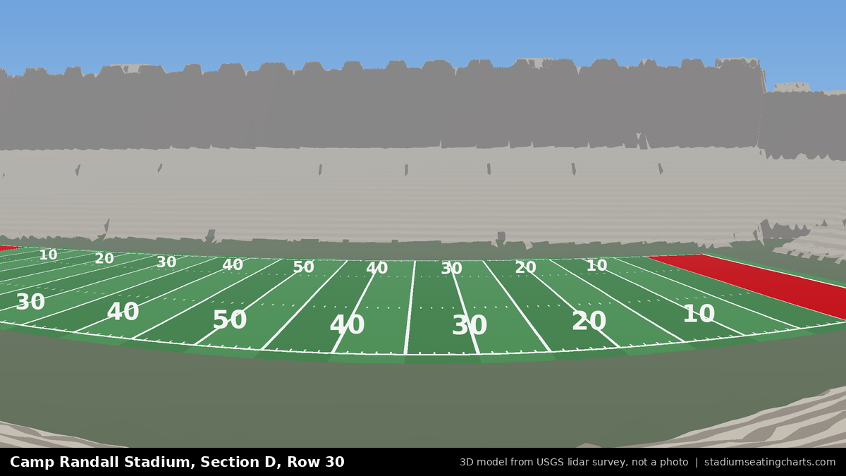 View from Camp Randall Stadium Section D, Row 30, looking toward the field