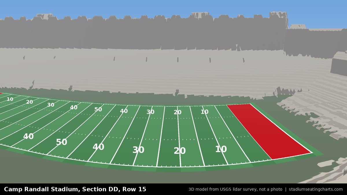 View from Camp Randall Stadium Section DD, Row 15, looking toward the field