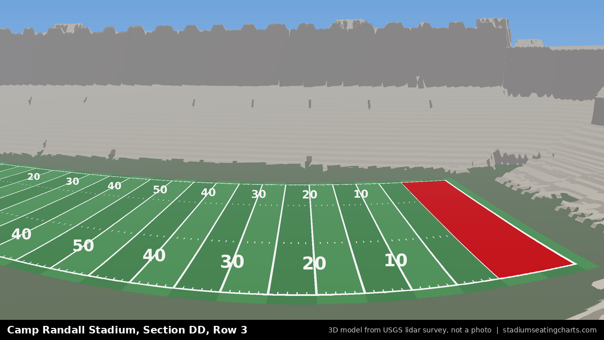 View from Camp Randall Stadium Section DD, Row 3, looking toward the field