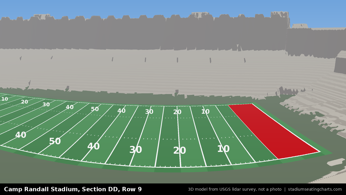 View from Camp Randall Stadium Section DD, Row 9, looking toward the field