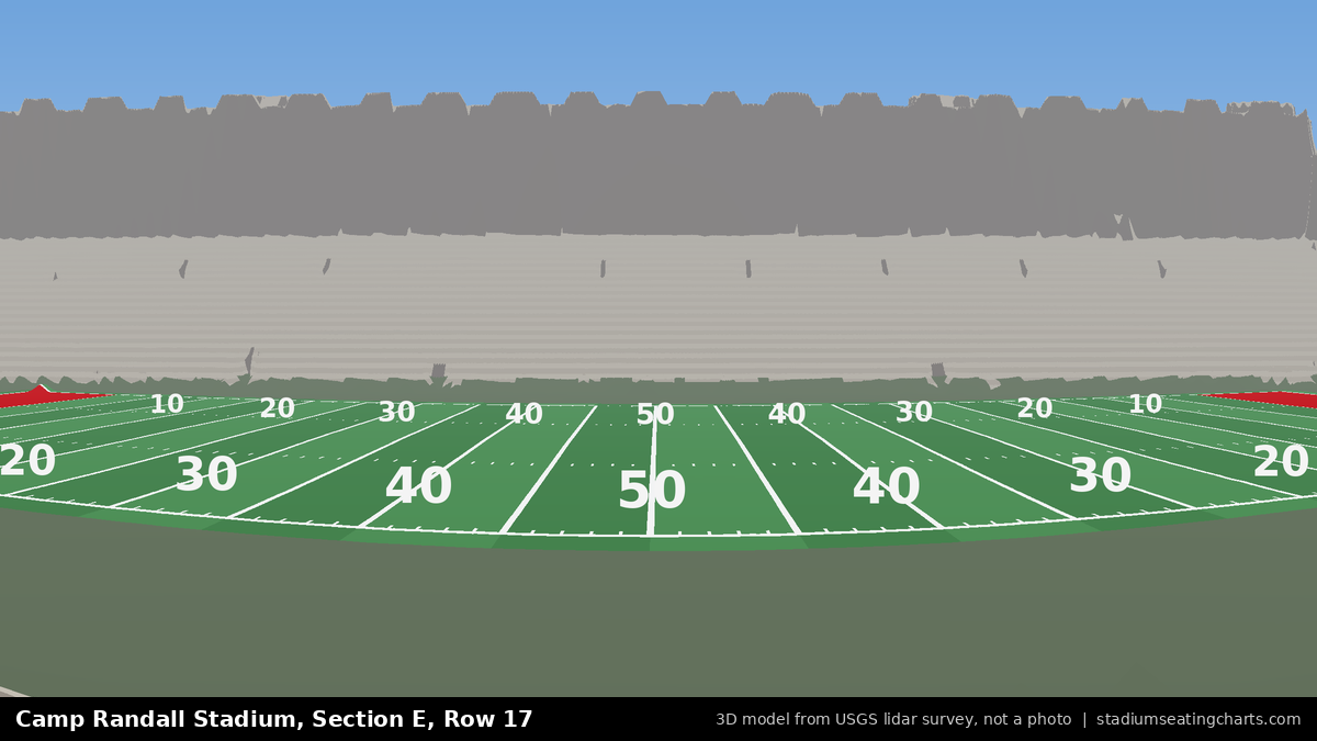 View from Camp Randall Stadium Section E, Row 17, looking toward the field