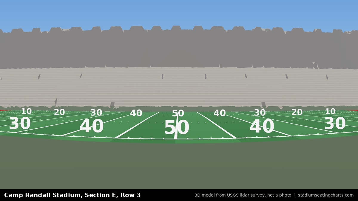 View from Camp Randall Stadium Section E, Row 3, looking toward the field