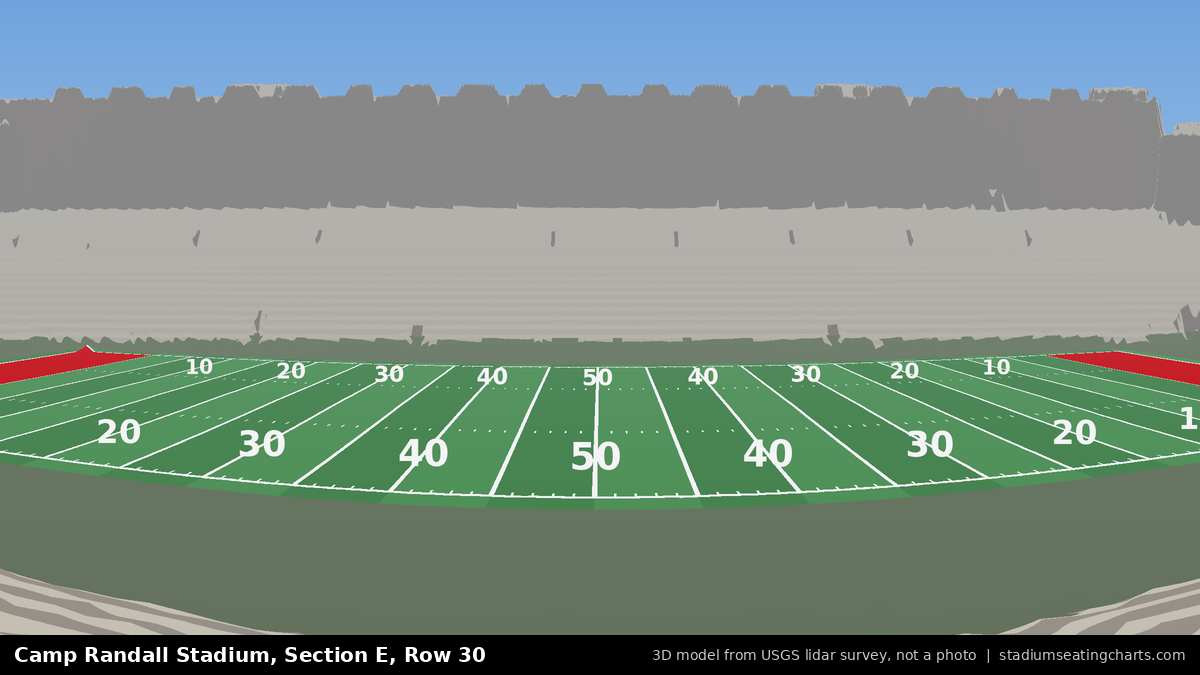 View from Camp Randall Stadium Section E, Row 30, looking toward the field