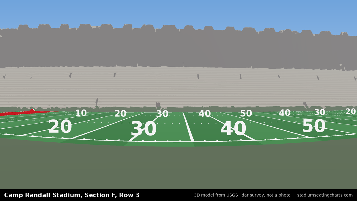 View from Camp Randall Stadium Section F, Row 3, looking toward the field