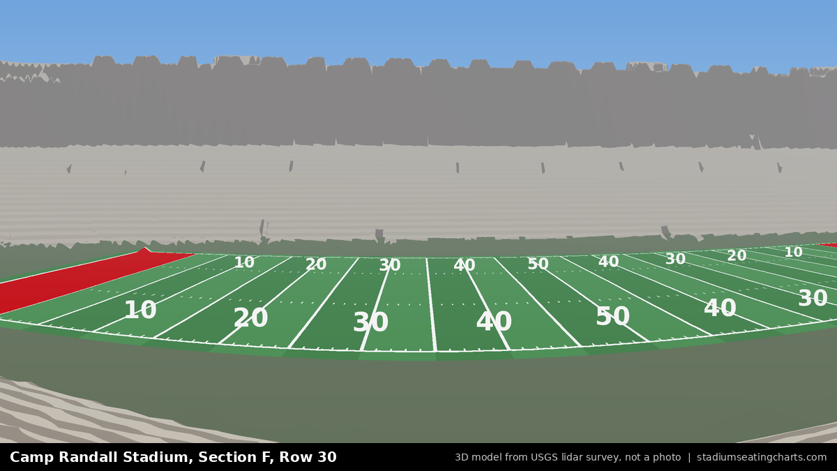 View from Camp Randall Stadium Section F, Row 30, looking toward the field