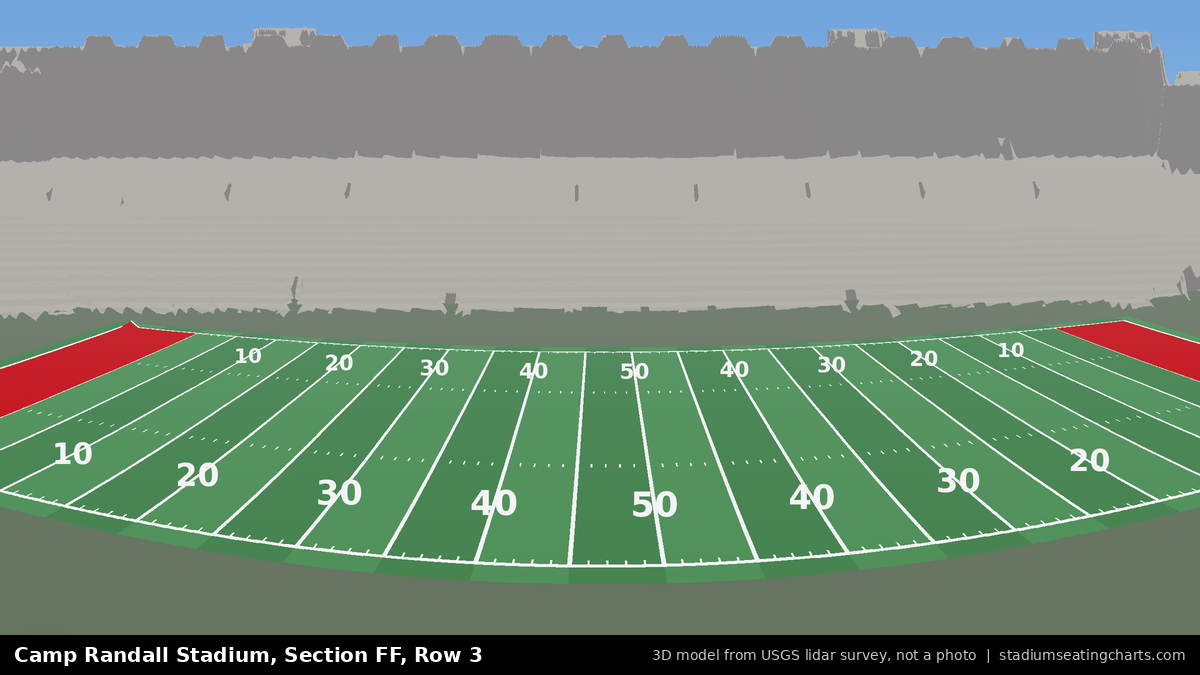 View from Camp Randall Stadium Section FF, Row 3, looking toward the field