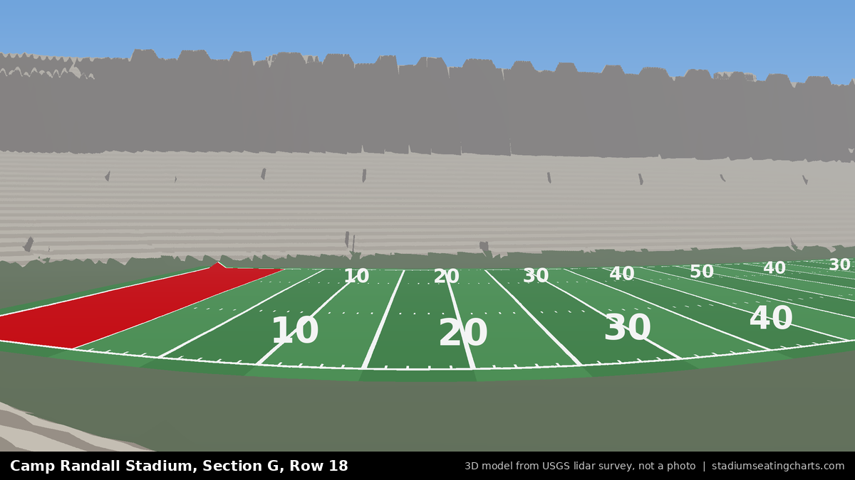 View from Camp Randall Stadium Section G, Row 18, looking toward the field