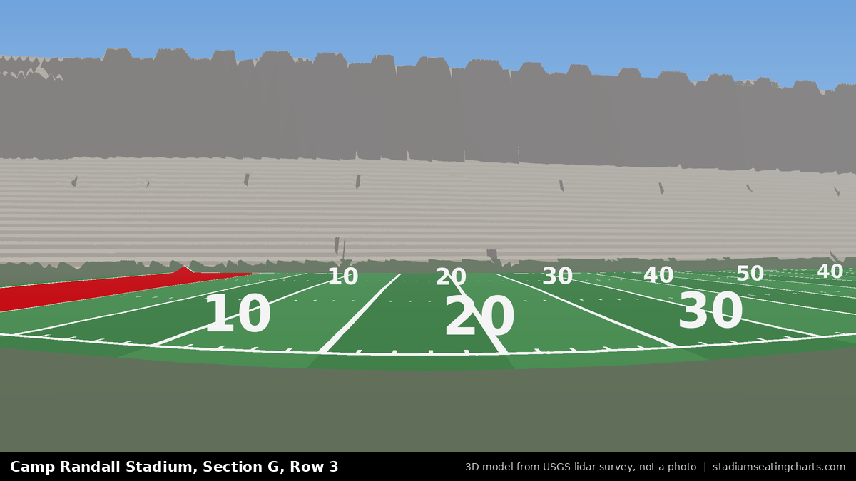 View from Camp Randall Stadium Section G, Row 3, looking toward the field