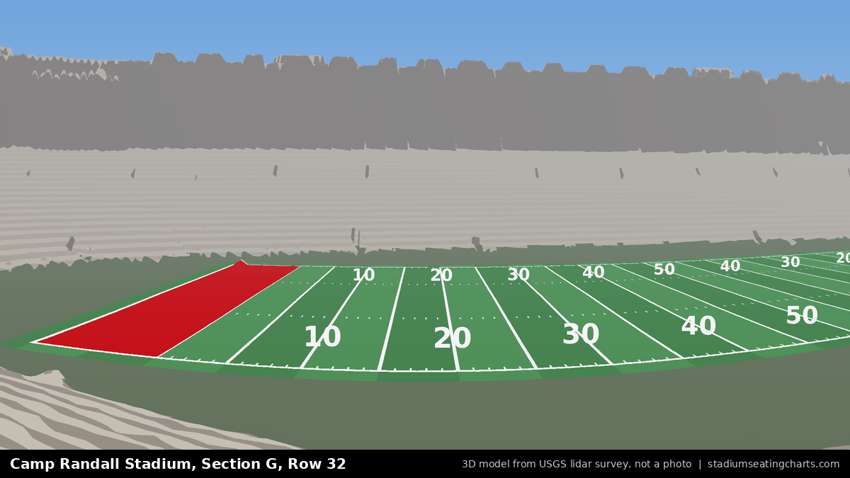 View from Camp Randall Stadium Section G, Row 32, looking toward the field
