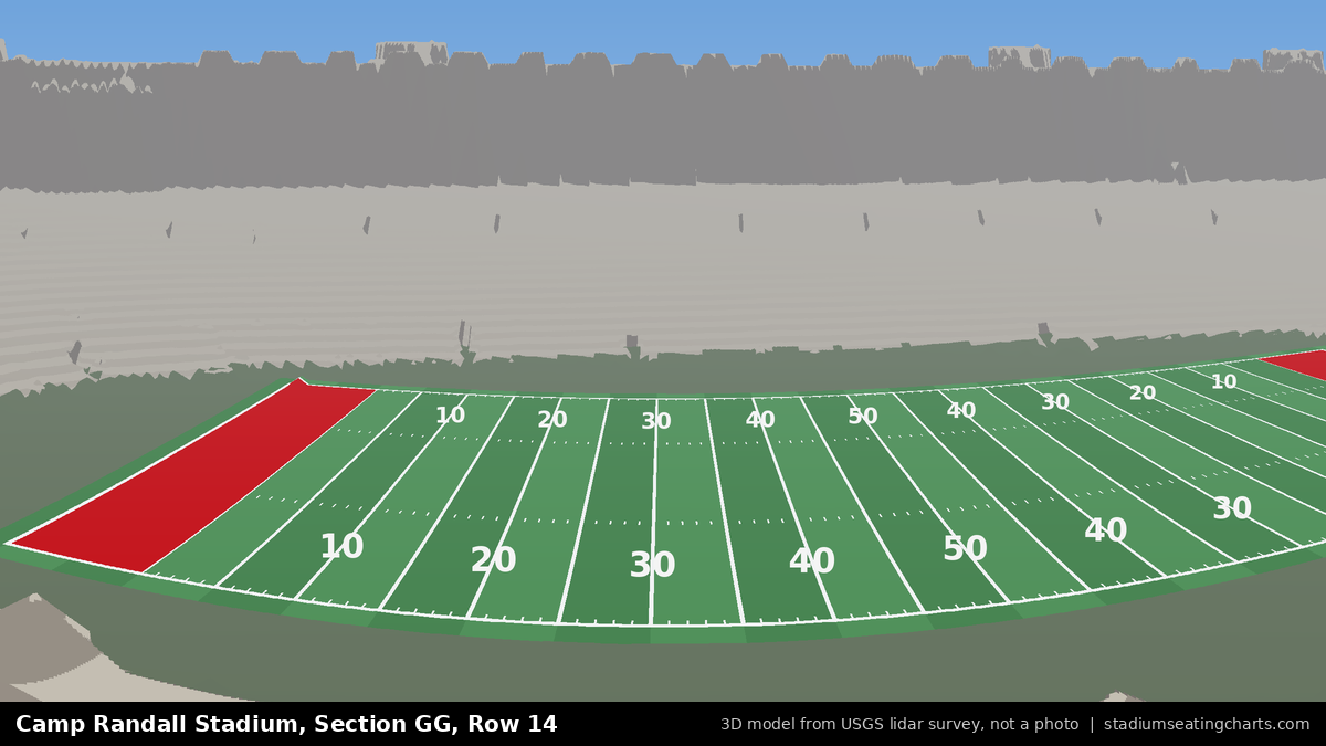 View from Camp Randall Stadium Section GG, Row 14, looking toward the field
