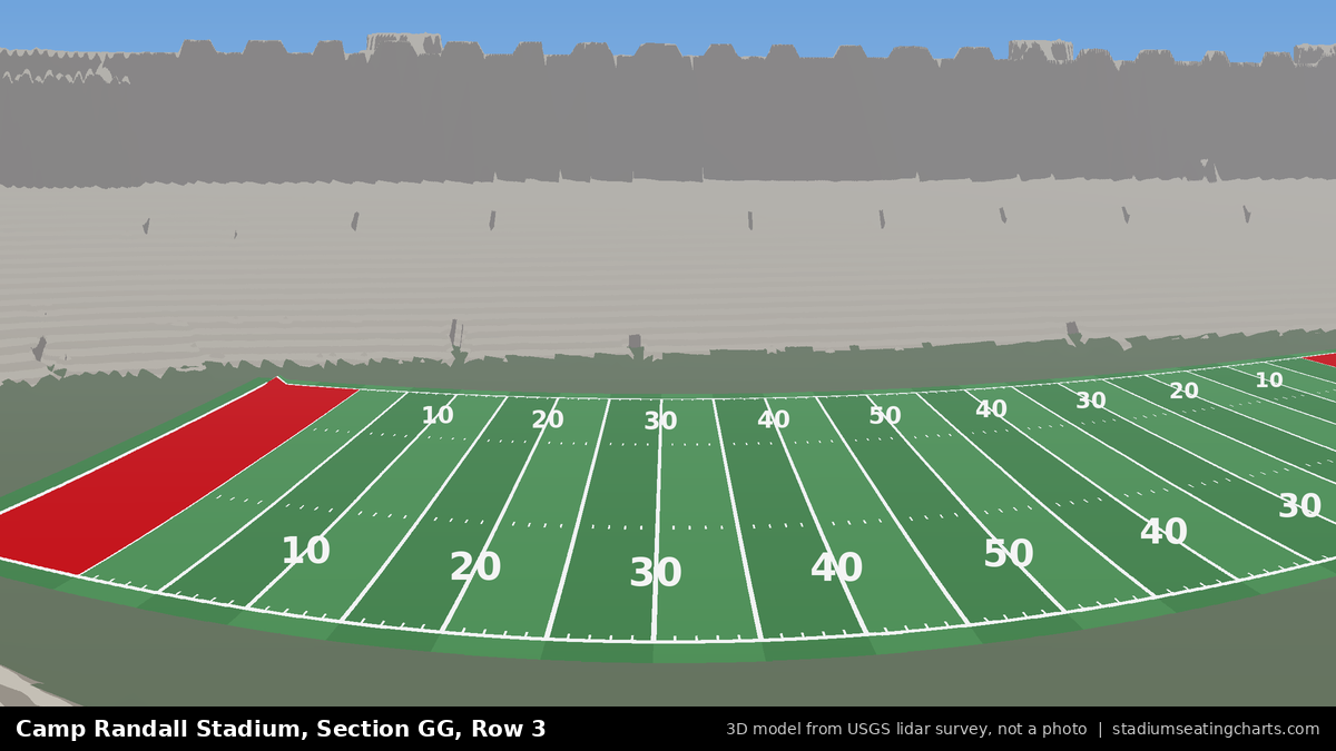 View from Camp Randall Stadium Section GG, Row 3, looking toward the field