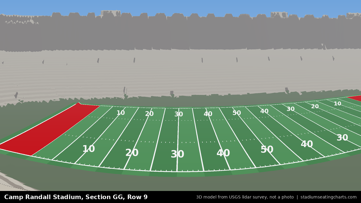View from Camp Randall Stadium Section GG, Row 9, looking toward the field
