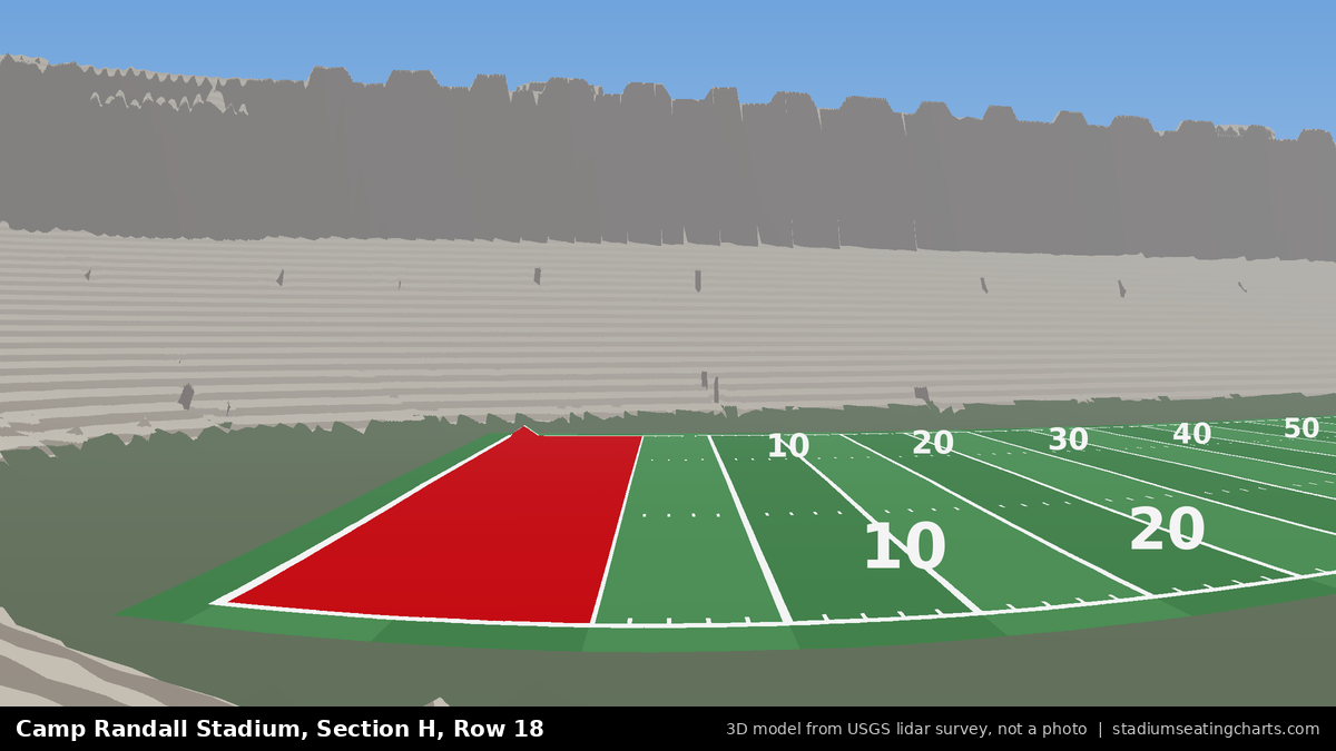 View from Camp Randall Stadium Section H, Row 18, looking toward the field