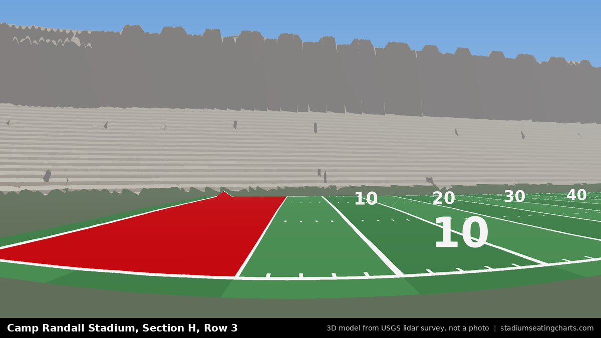 View from Camp Randall Stadium Section H, Row 3, looking toward the field