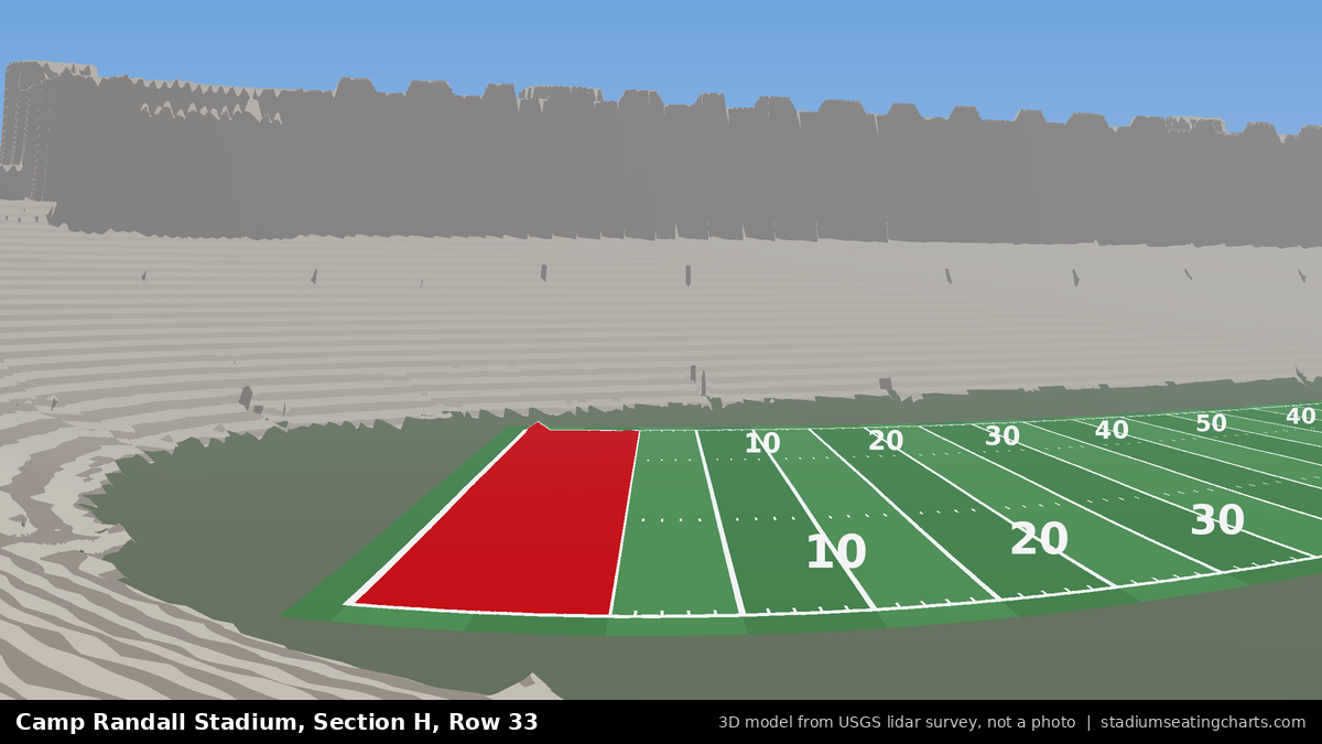 View from Camp Randall Stadium Section H, Row 33, looking toward the field
