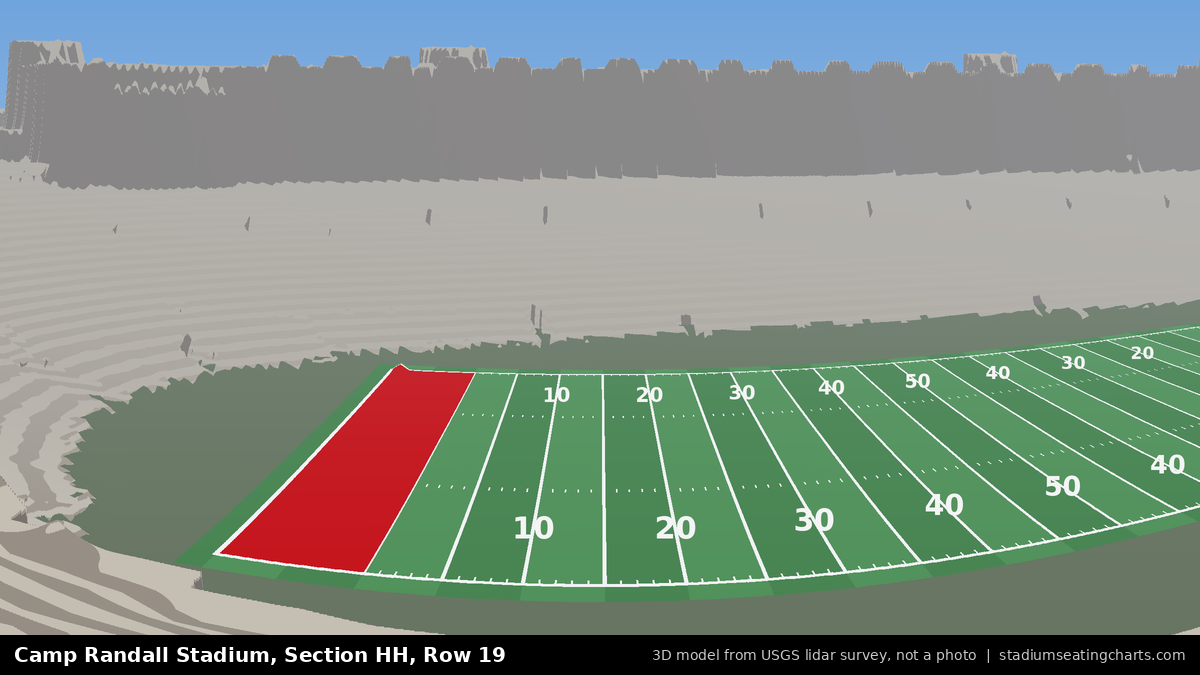 View from Camp Randall Stadium Section HH, Row 19, looking toward the field