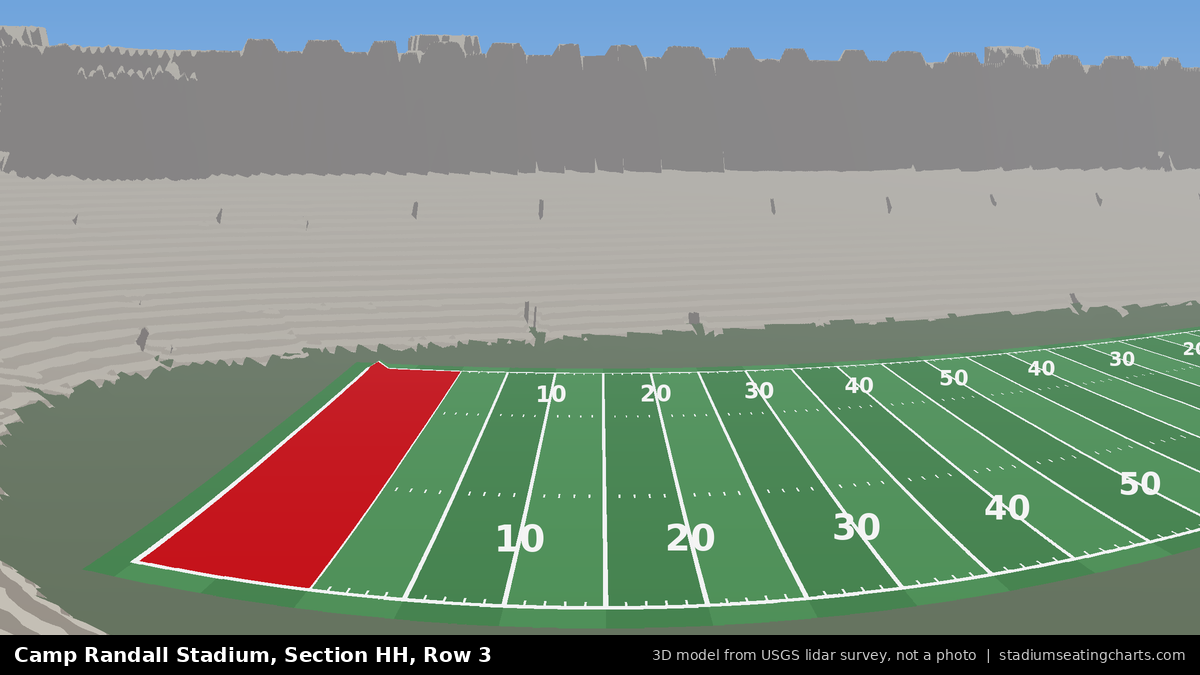 View from Camp Randall Stadium Section HH, Row 3, looking toward the field