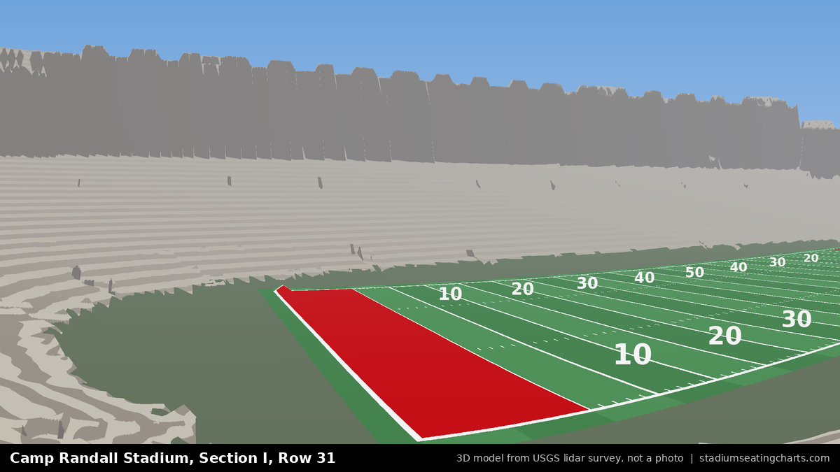 View from Camp Randall Stadium Section I, Row 31, looking toward the field