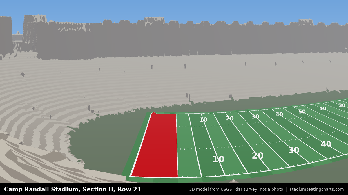 View from Camp Randall Stadium Section II, Row 21, looking toward the field