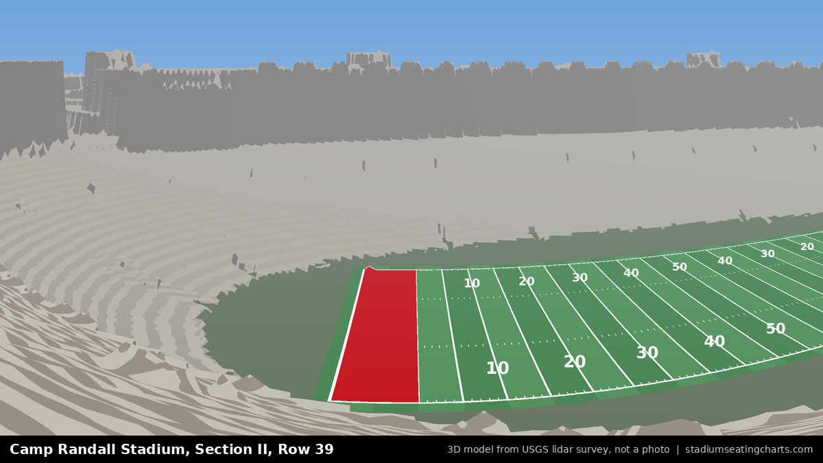 View from Camp Randall Stadium Section II, Row 39, looking toward the field
