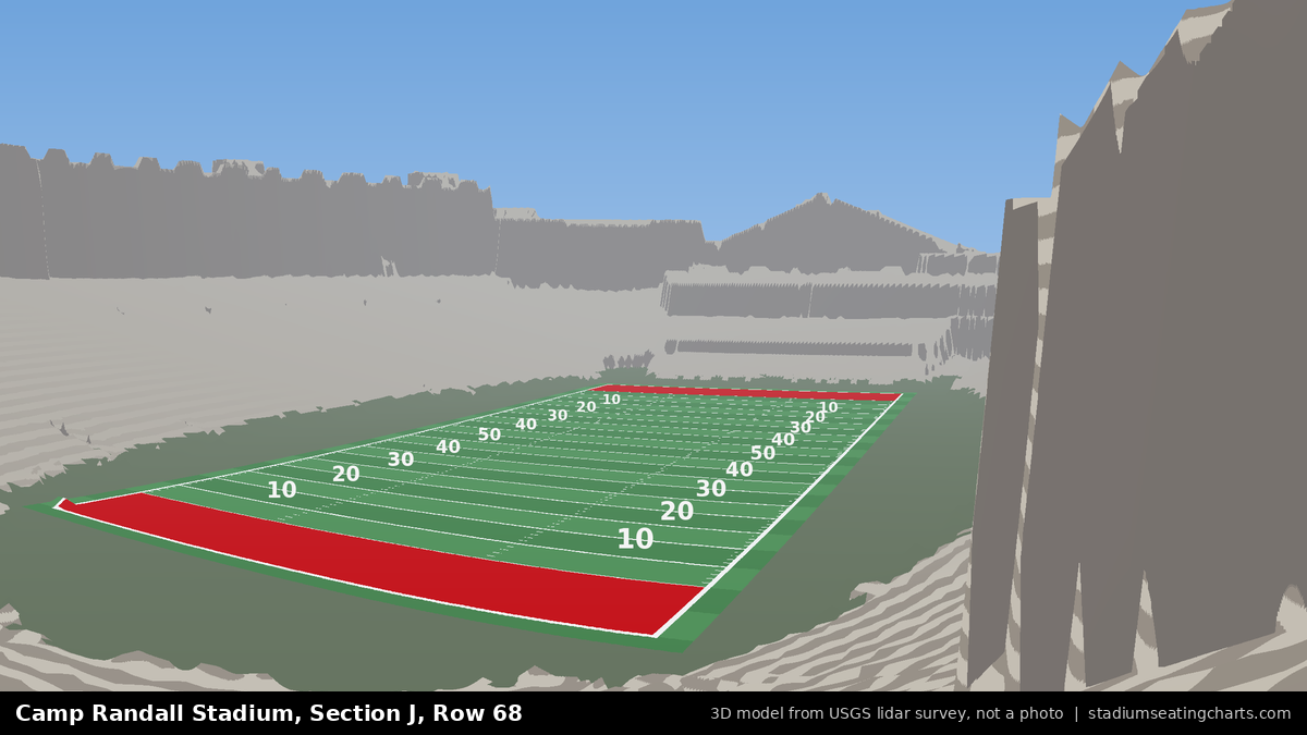 View from Camp Randall Stadium Section J, Row 68, looking toward the field