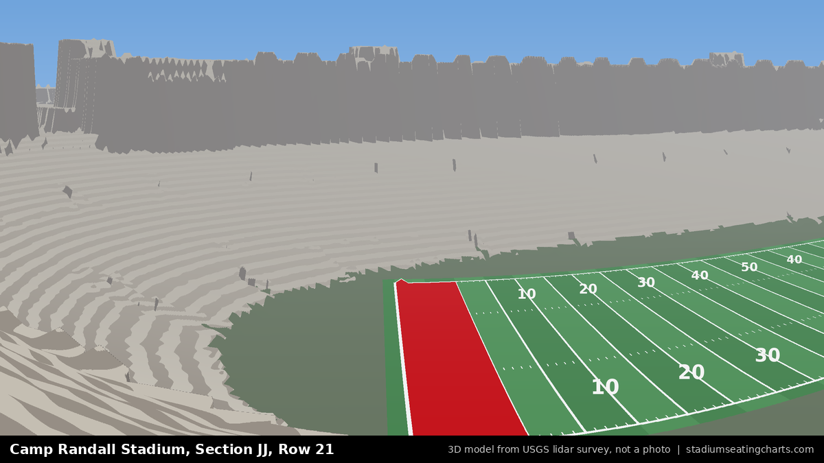 View from Camp Randall Stadium Section JJ, Row 21, looking toward the field